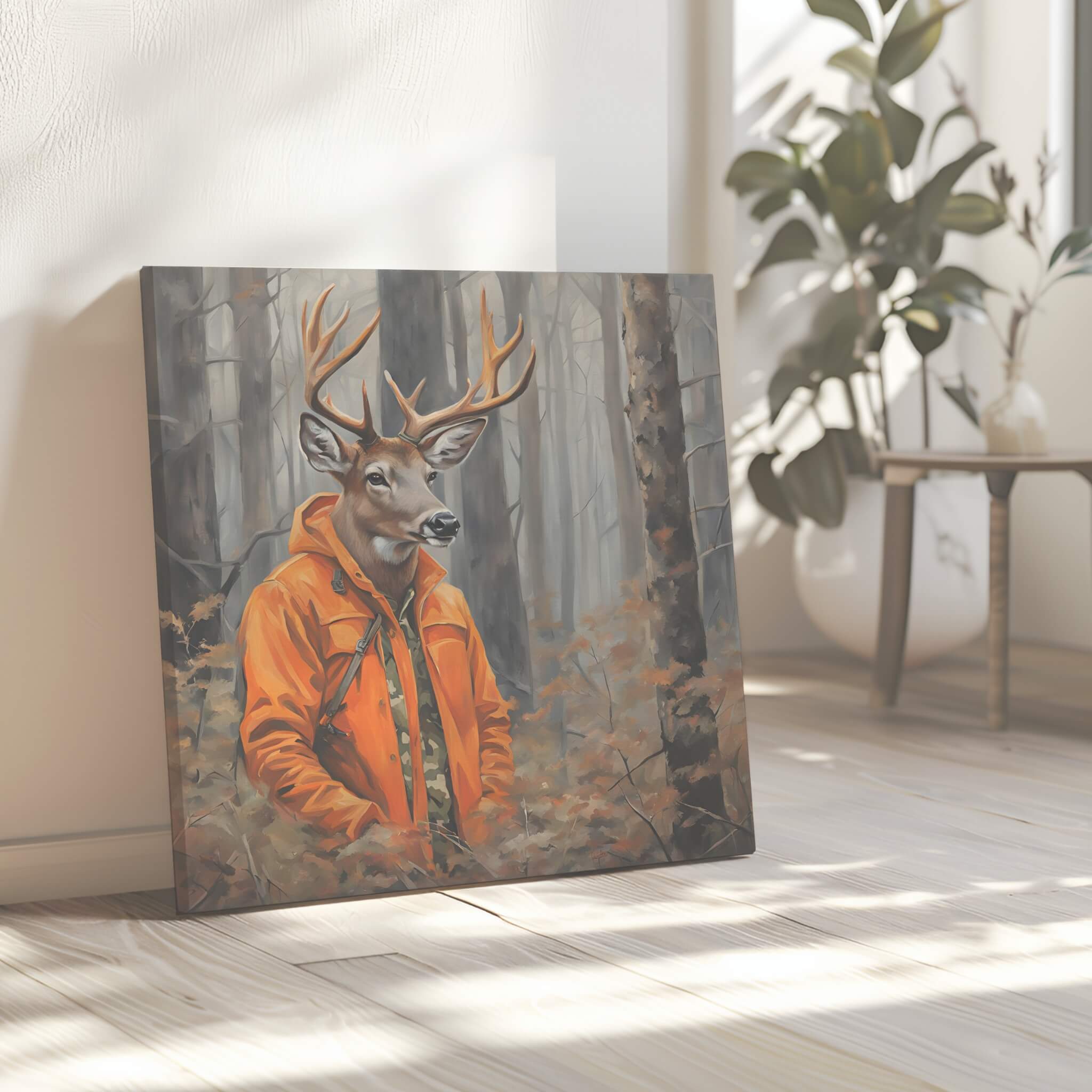 A Gallery Wrapped Canvas art print of a badger holding a glass of beer, wearing a cheesehead hat and sitting behind a plate of cheese curds.