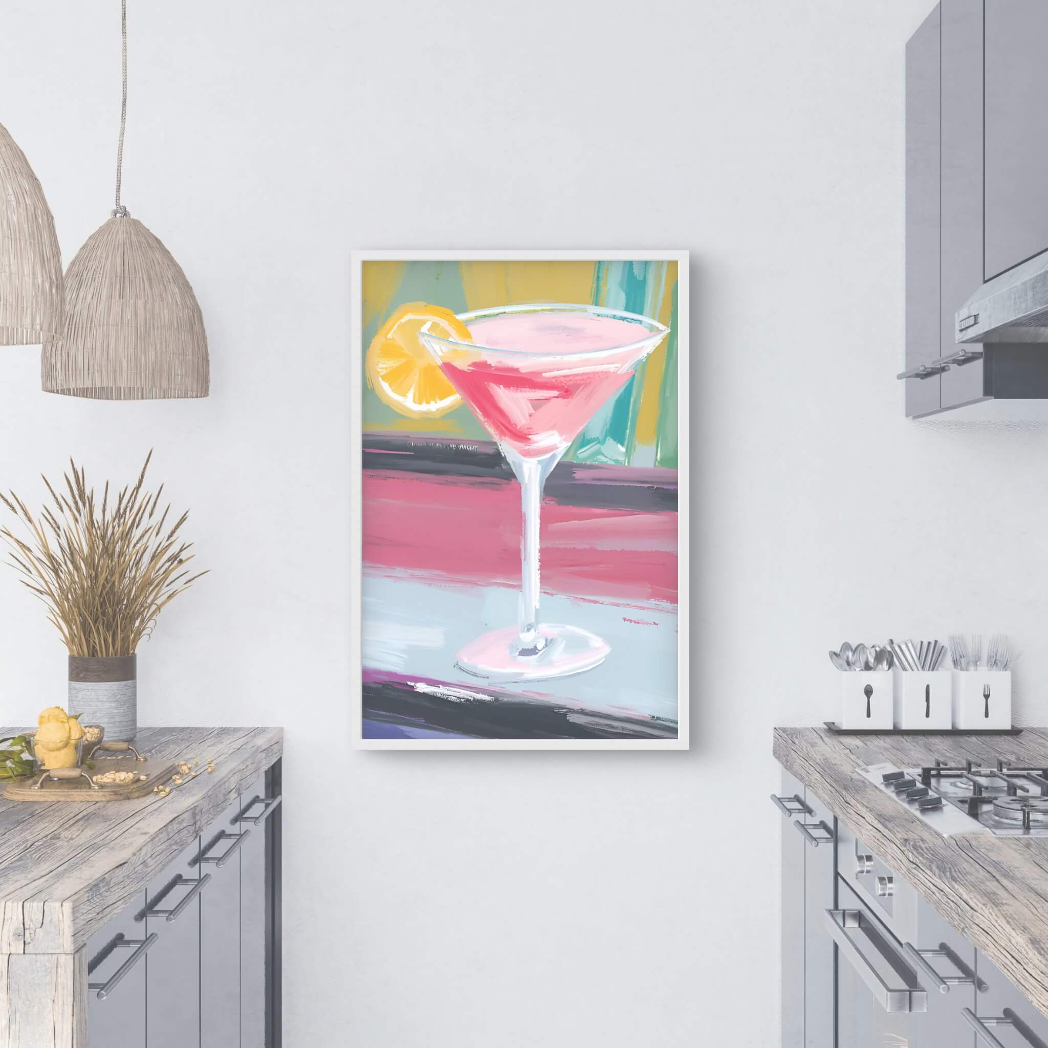 a painting of a glass with a lime and a straw