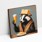 a painting of a raccoon holding a glass of beer
