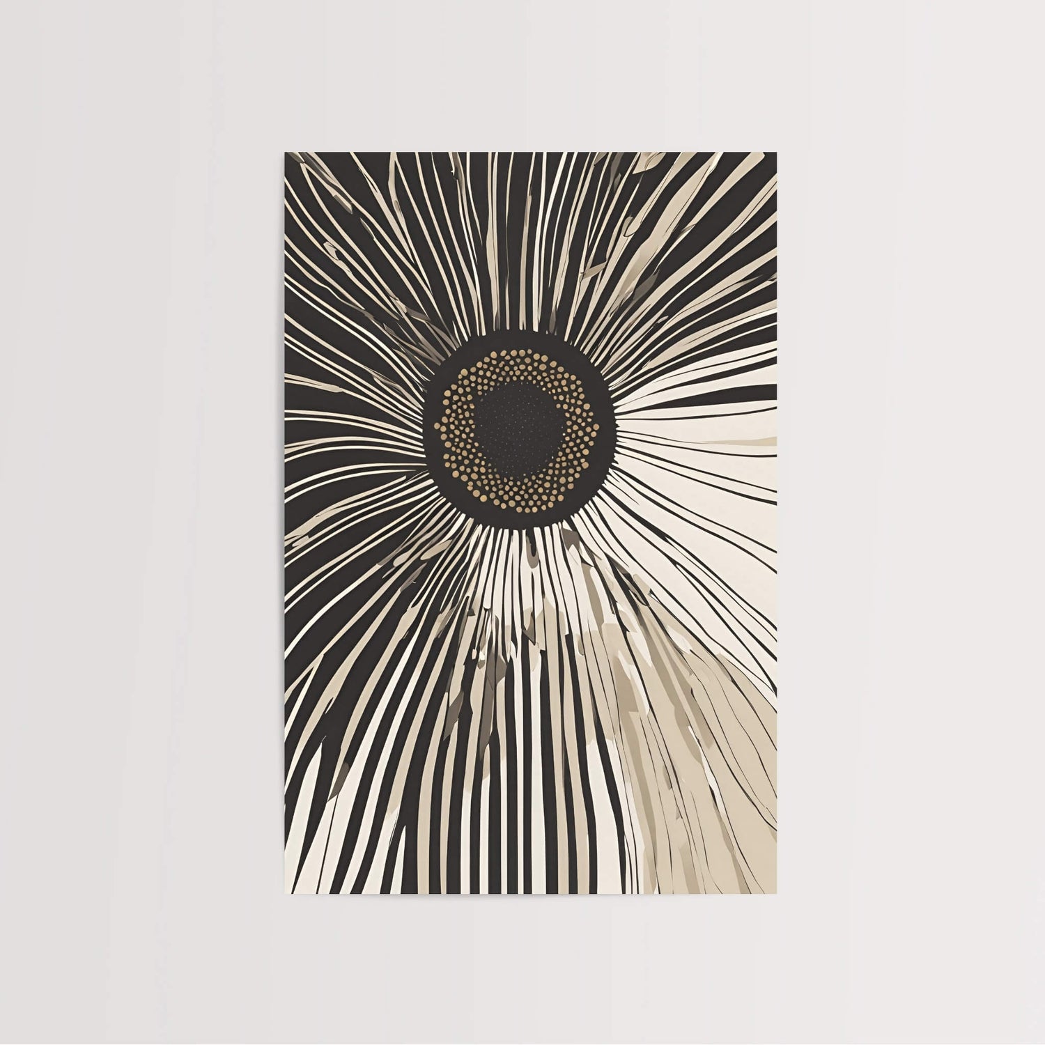 Detail view of Abstract Sunflower Burst Art Print featuring dynamic colors and textures, emphasizing its appeal as mountain sky art print in contemporary home decor.
