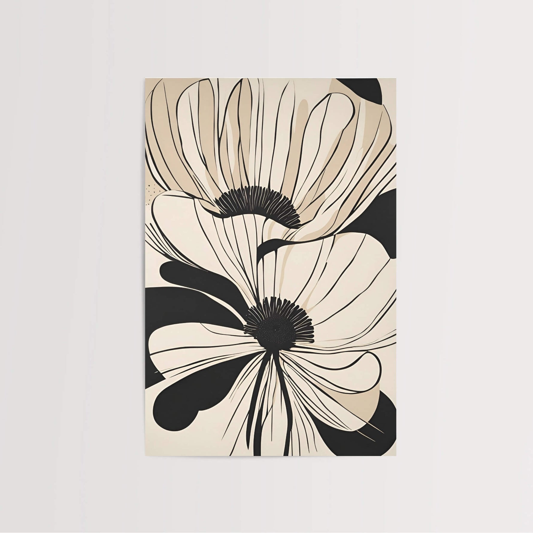 Close-up of the Beige Abstract Floral Print highlighting the intricate design and vibrant colors, ideal for adding a contemporary touch to any interior.