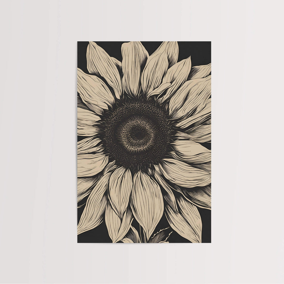 Beige Sunflower wall art print showcasing intricate botanical details, ideal for modern and serene home decor.