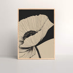 Black & Beige Single Poppy Art Print featuring a single detailed poppy bloom, perfect for enhancing modern decor and a serene atmosphere, ideal for floral art enthusiasts.