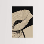 Elegant Black & Beige Single Poppy Art Print showcasing intricate details in black and beige tones, a stunning addition to any wall, emphasizing minimalist sophistication.