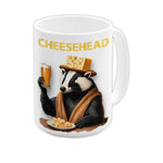 a mug with a badger holding a glass of beer