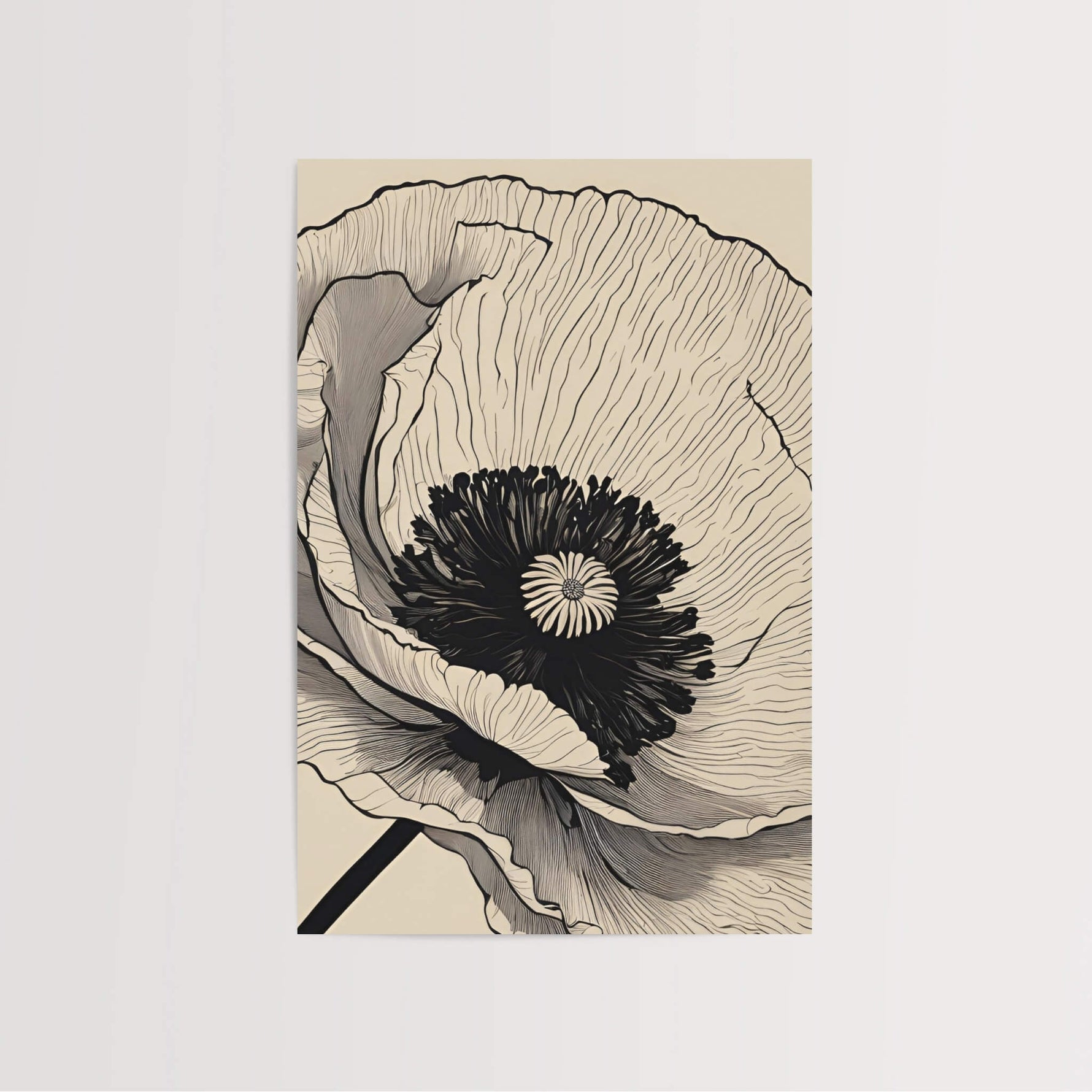 A stunning Close-Up Poppy Art Print featuring an intricately detailed flower, ideal for enhancing the beauty of any room with its elegant design.