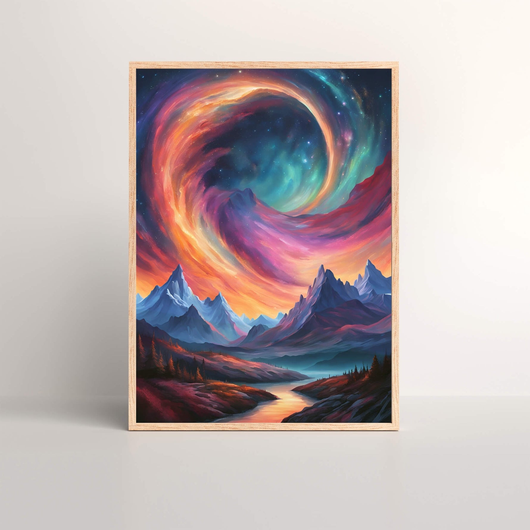 Dreamy Mountain Sky | Art Print featuring a stunning abstract design of a vibrant mountain sky, perfect as a gift for her or a piece of nature-inspired wall art. This masterpiece showcases vivid colors and captivating scenery, ideal for brightening up any space and enhancing home decor.