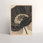 Close-up image of the Moody Poppy Art Print featuring rich black and beige tones, showcasing the bold contrast and delicate floral details.