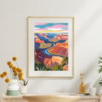 a painting hanging on a wall above a desk