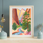 a painting of a mountain stream in a frame