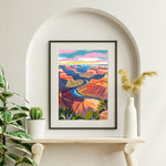 a painting on a wall above a shelf
