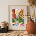 a picture of a painting on a wall next to a potted plant