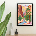 a painting hanging on a wall next to a potted plant