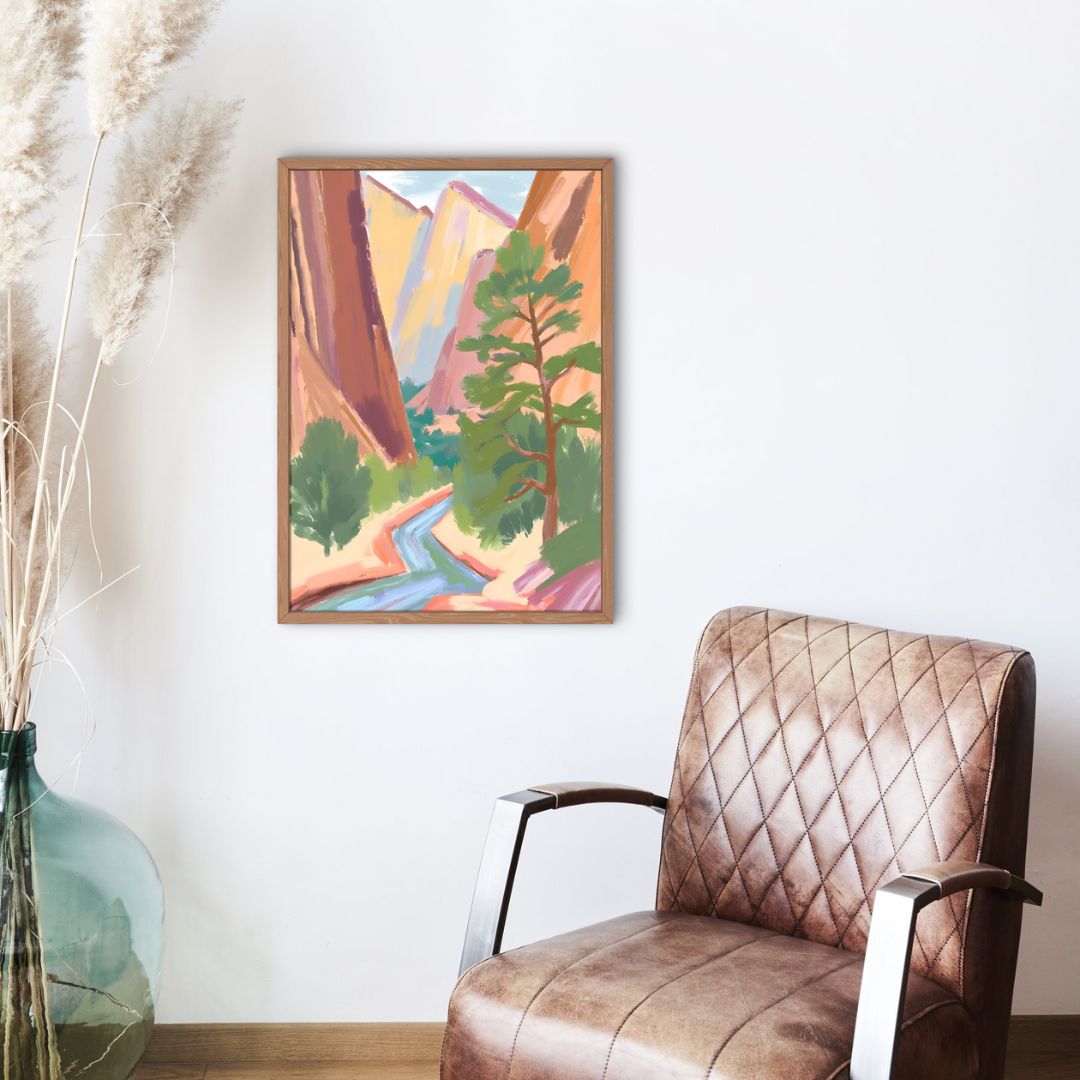 a chair and a vase in a room