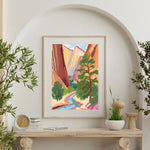 a painting on a wall above a shelf