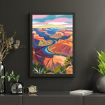 a painting on a wall above a shelf