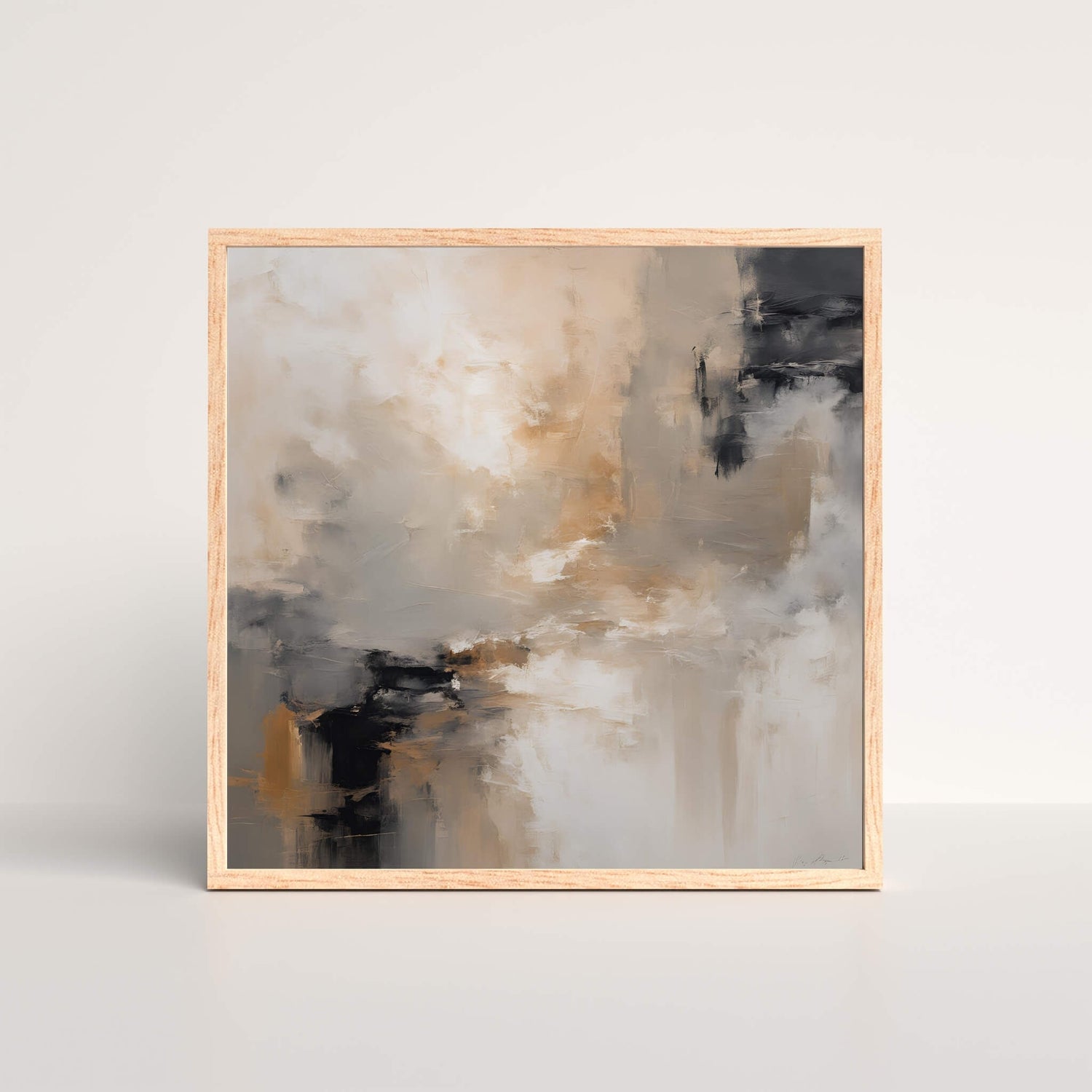 a framed art print of a abstract neutral acrylic painting