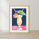 a painting of a drink with umbrellas on a table