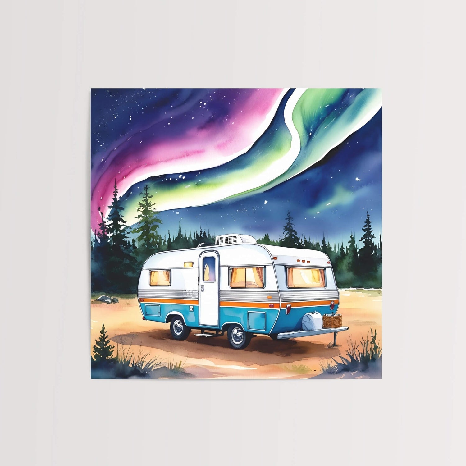 Unique gift idea for RV travelers and nature lovers – Northern Lights travel art print