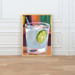 a painting of a glass of water with a lime