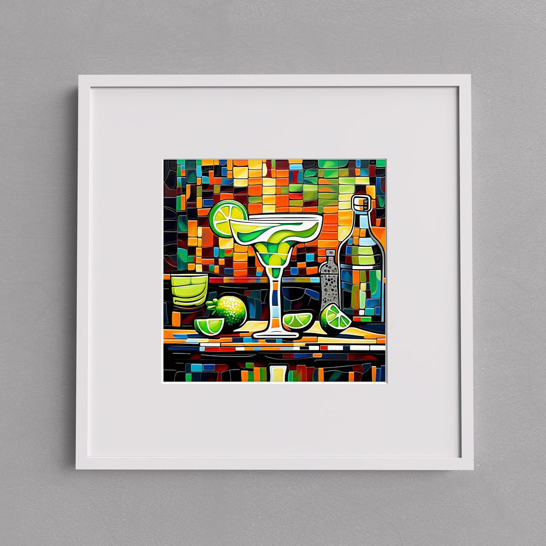 a painting of a bottle of alcohol and a glass