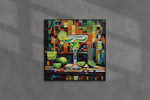 a painting of a martini with limes and a bottle