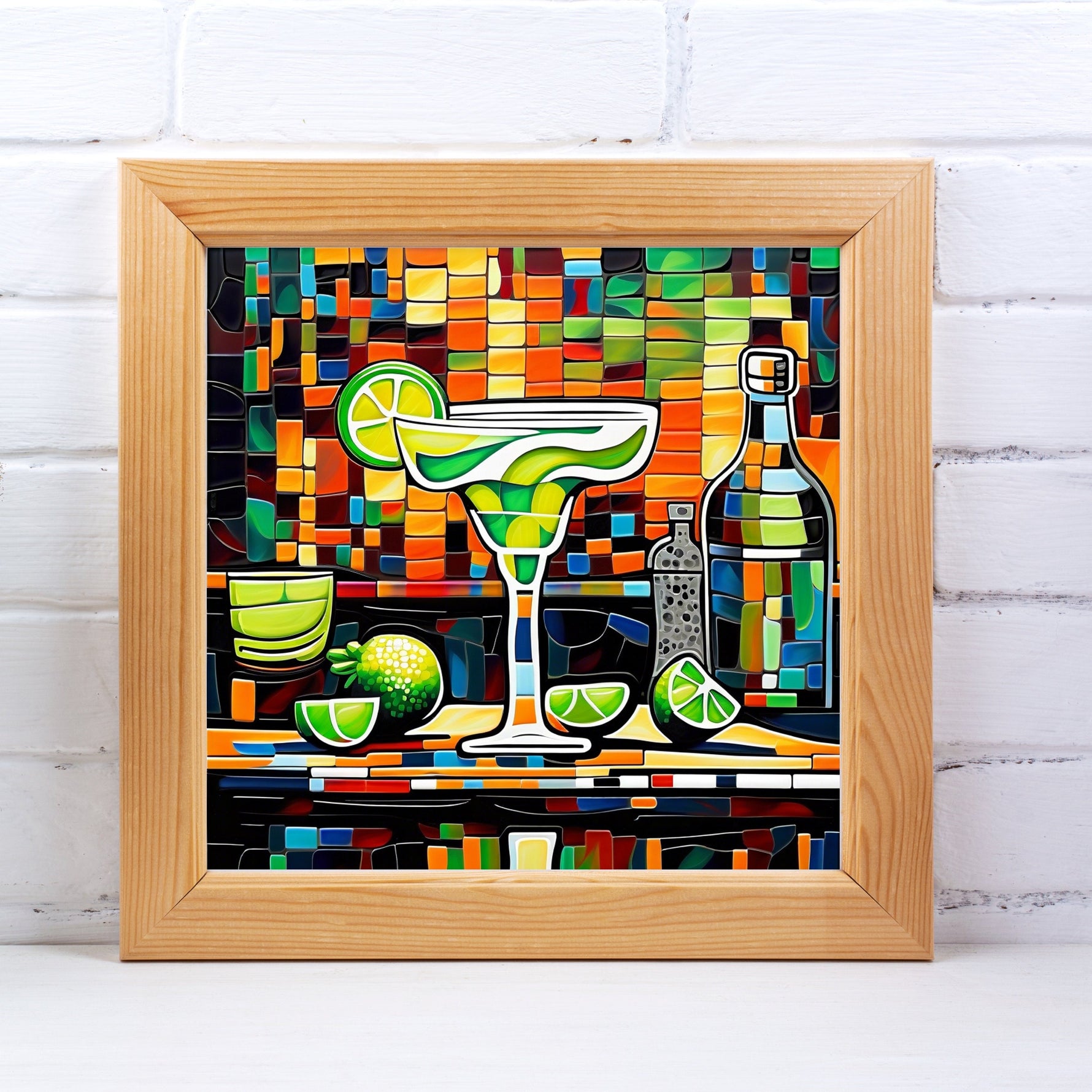 a picture of a painting of a drink and limes