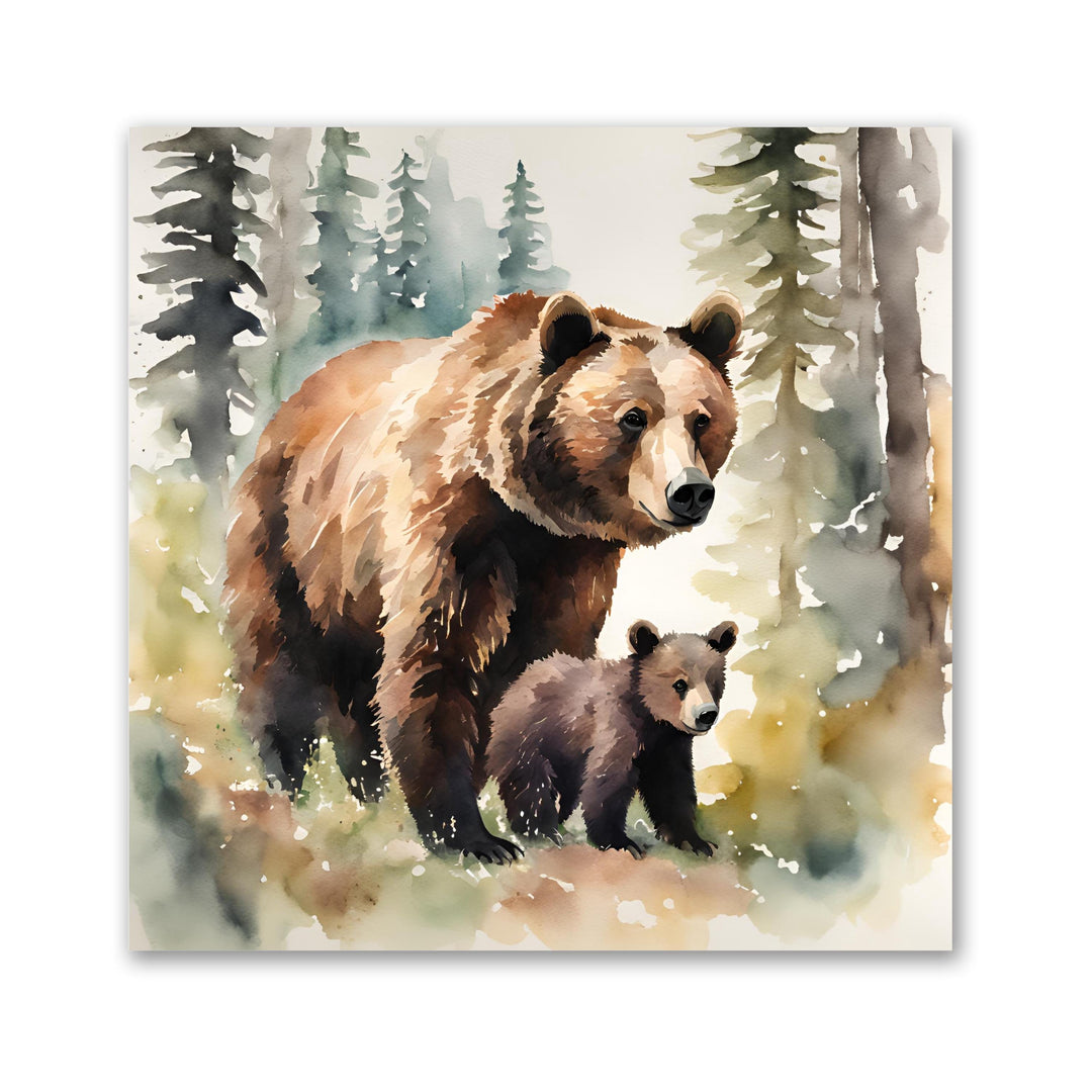 Mama Bear and Cub Watercolor Fine Art Print