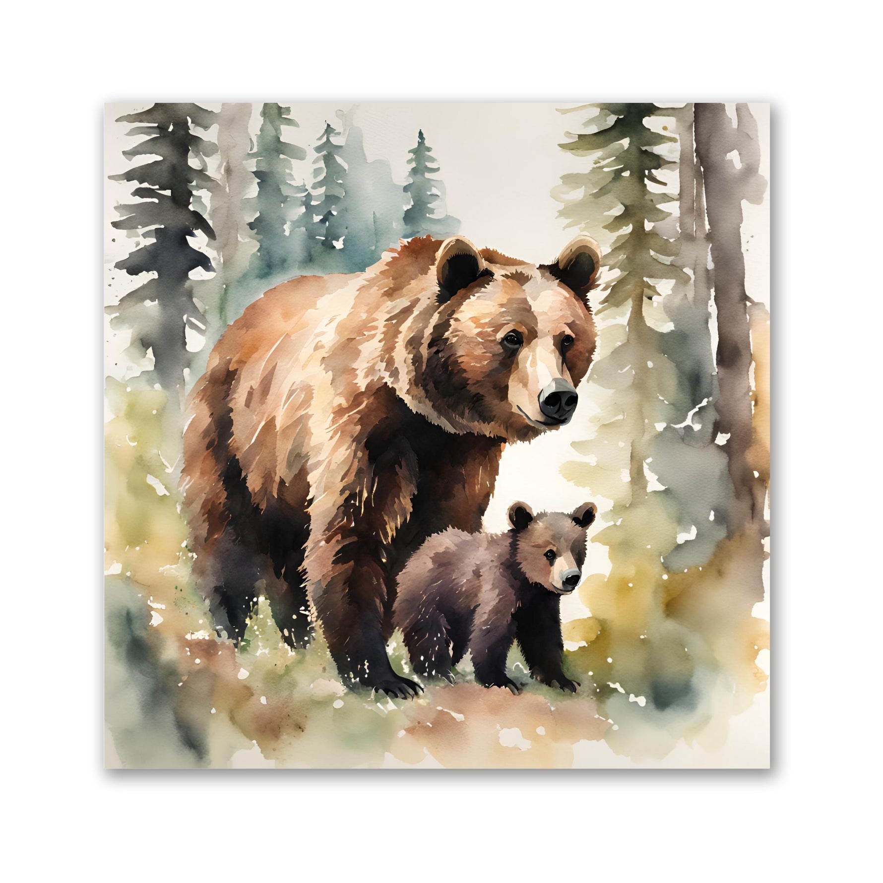 Mama Bear and Cub Watercolor Fine Art Print
