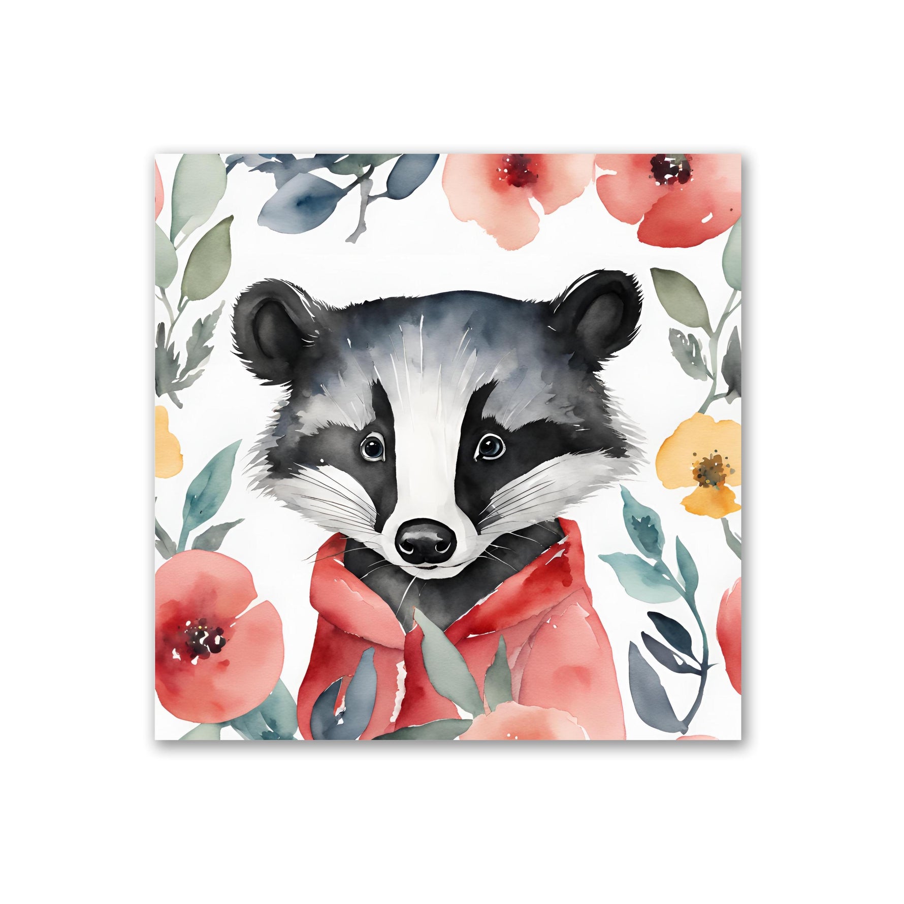 a painting of a raccoon wearing a red bow tie