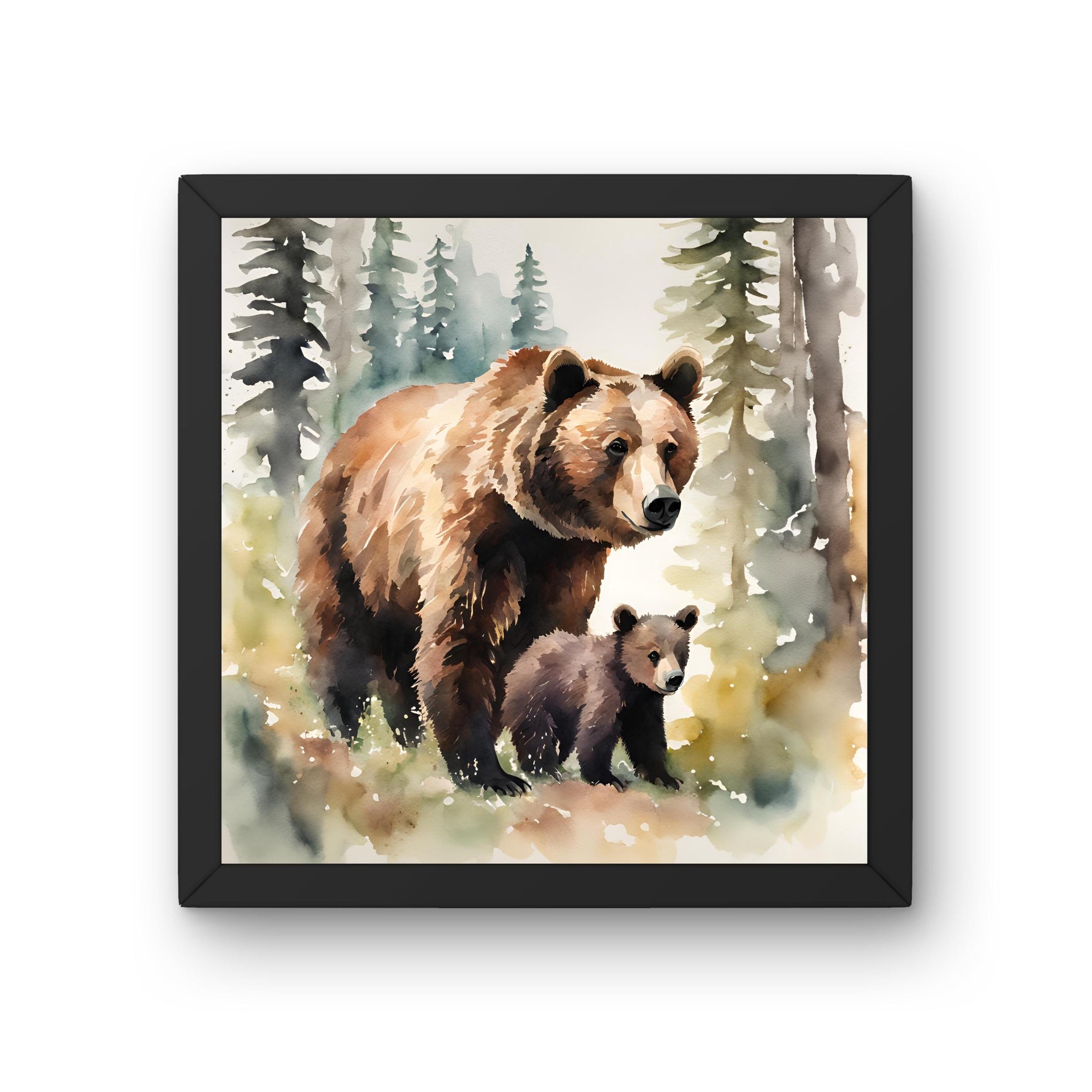 Mama Bear and Cub Watercolor Fine Art Print