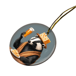 a picture of a badger wearing a hat and holding a beer