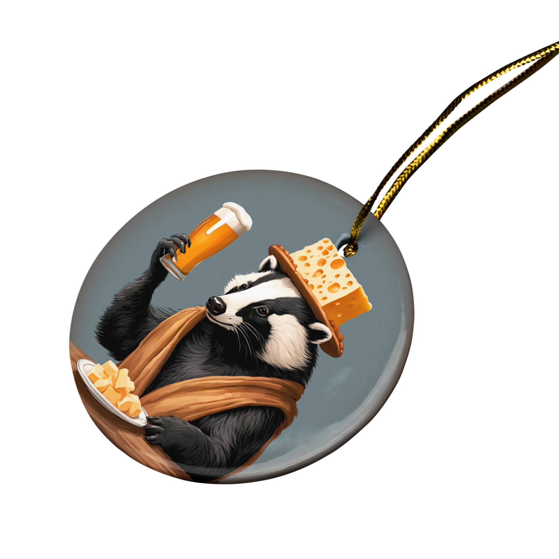 a picture of a badger wearing a hat and holding a beer